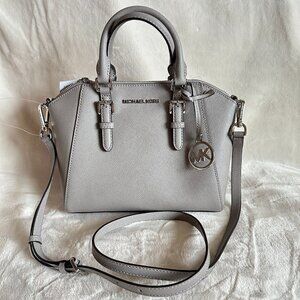 NWT! MK Michael Kors Ciara Medium Messenger Saffiano leather Bag In Pearl Gray